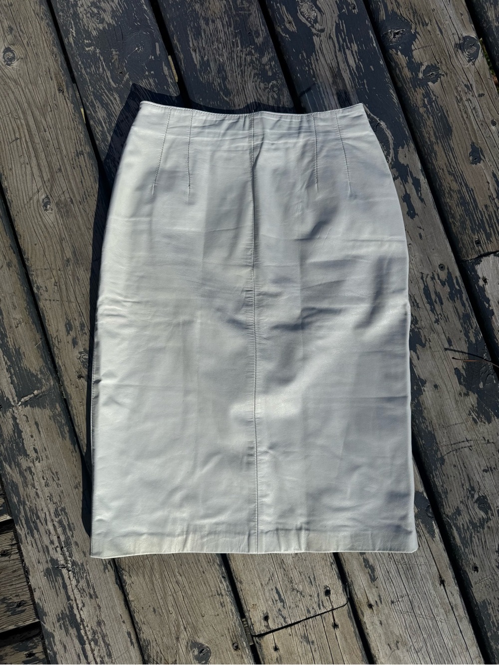 bagatelle White Leather Pencil Skirt with Seam Detailing